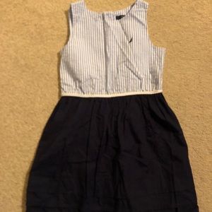 Seersucker and Navy Dress